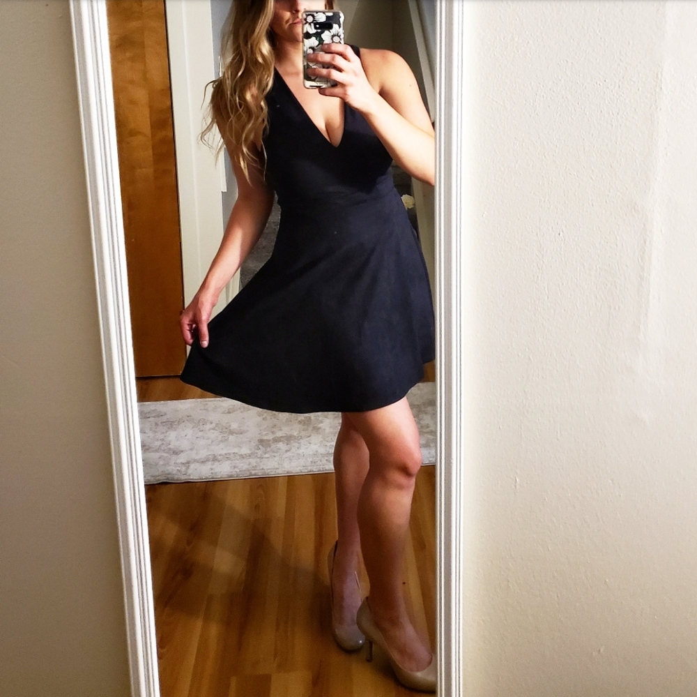 Eight Sixty Faux Suede Black Dress